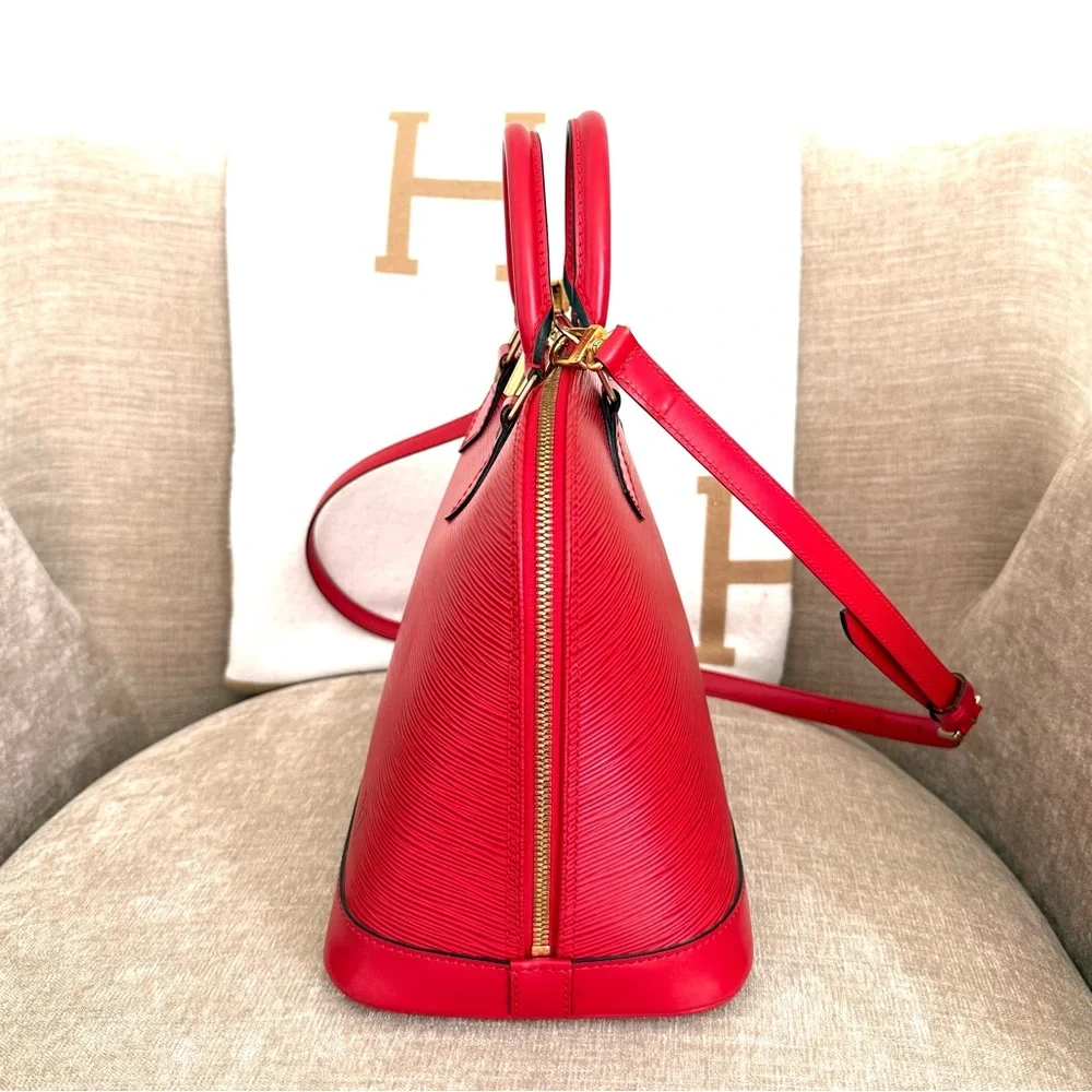 Authentic Louis Vuitton Alma bag M52147 red Epi leather with strap medium
